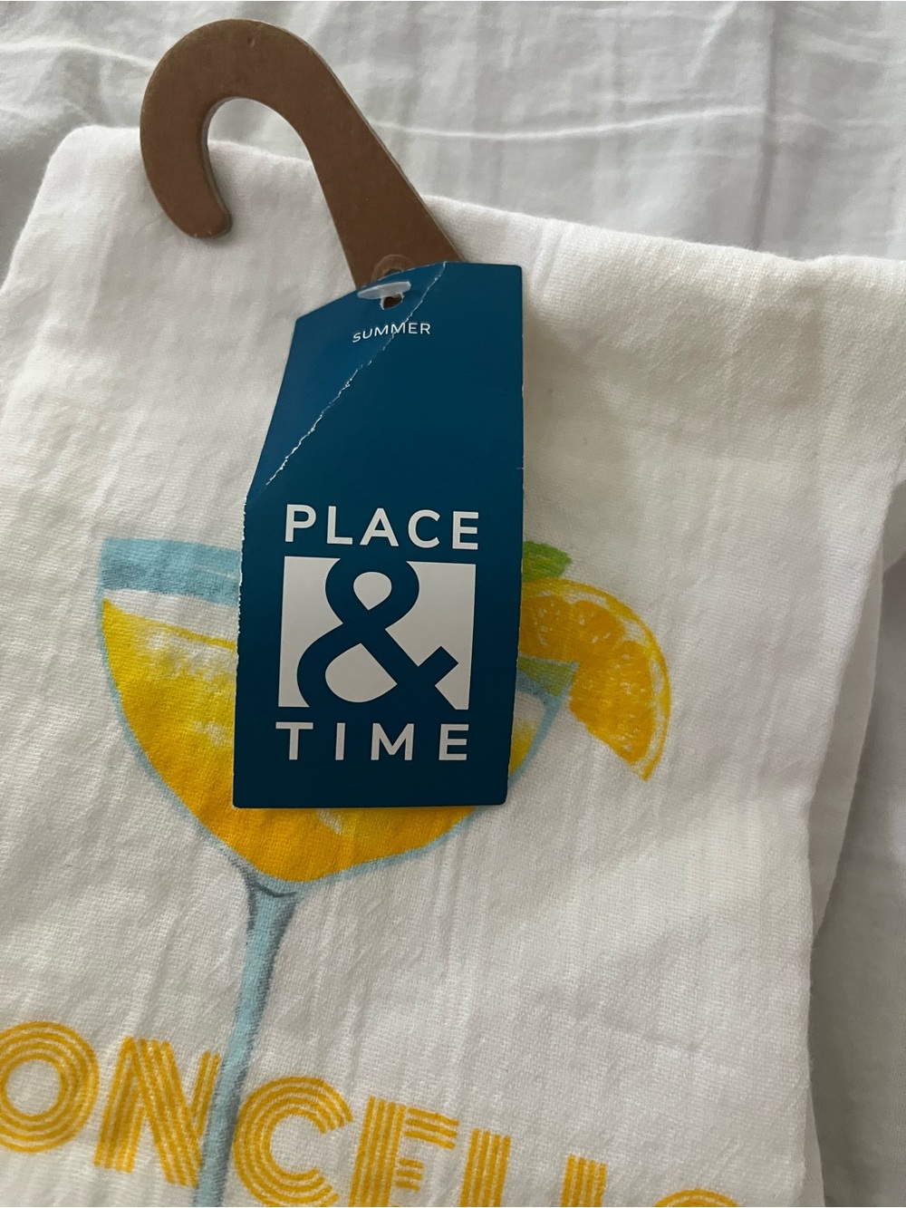 Limoncello Spritz Tea Towel - White with Yellow & Aqua Print - Picture 5 of 6
